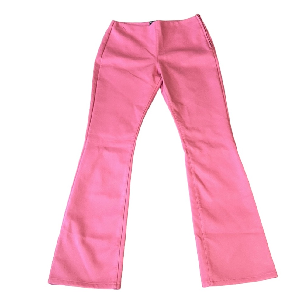 ASOS Design Leather Look Kick Flare Pants in Pop Pink - 4